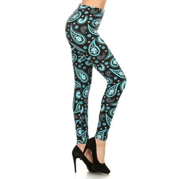 Plus Size Womens Paisley Print, High Waisted Leggings In A Fitted Style With And - Picture 2 of 7